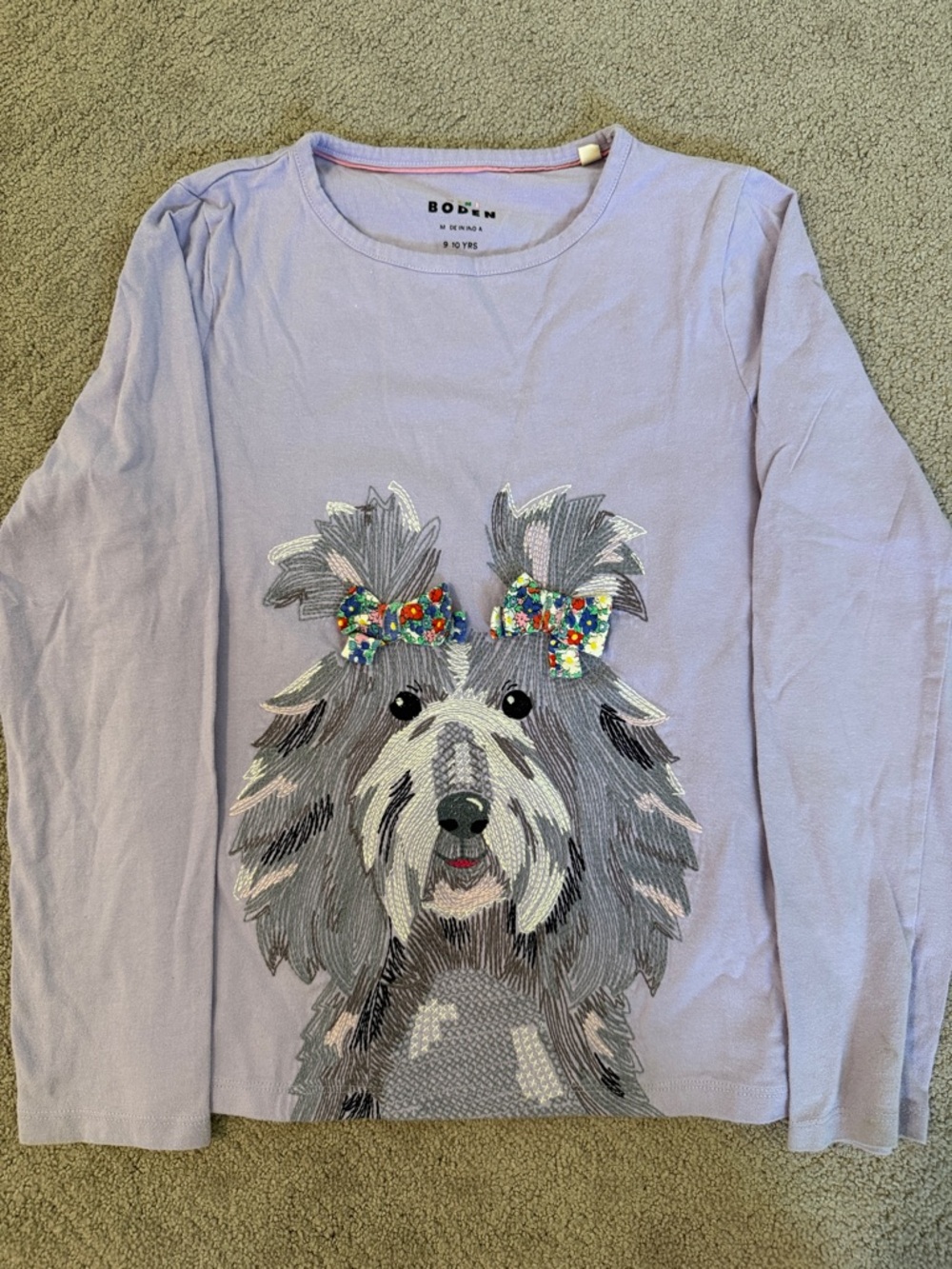 Boden Lavender Long-Sleeve Tee with Bow Dog Graphic